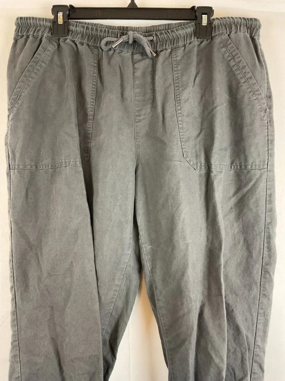 Quince Linen Blend Pants XL Dark Gray Elastic Tie Waist Pockets Straight Leg